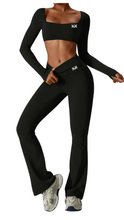 Load image into Gallery viewer, Kate Bow Long Sleeve Crop and Bootcut Yoga Pants Set