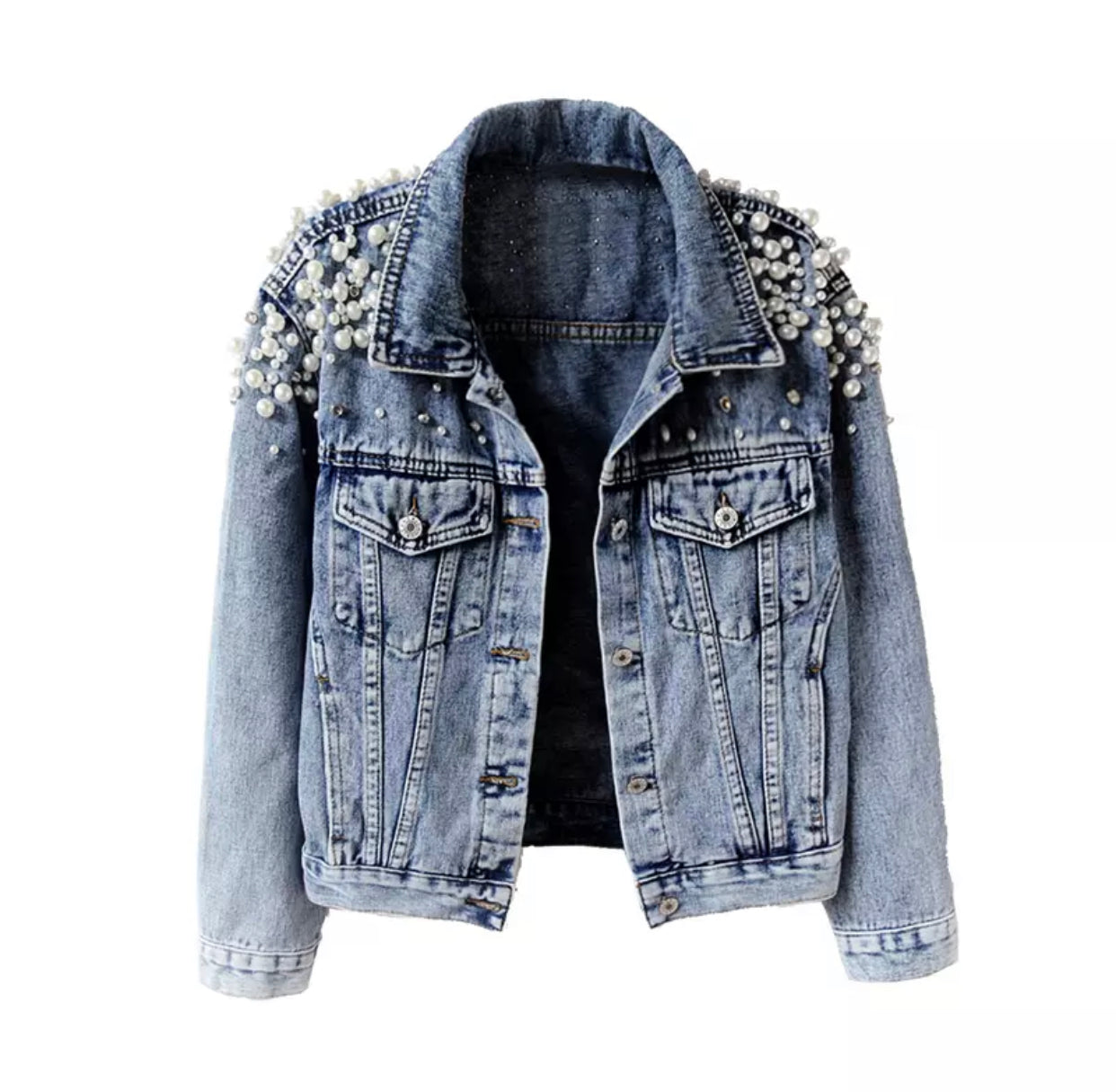 WIFEY Personalised Denim Pearl Detail Denim Jacket - Graffiti