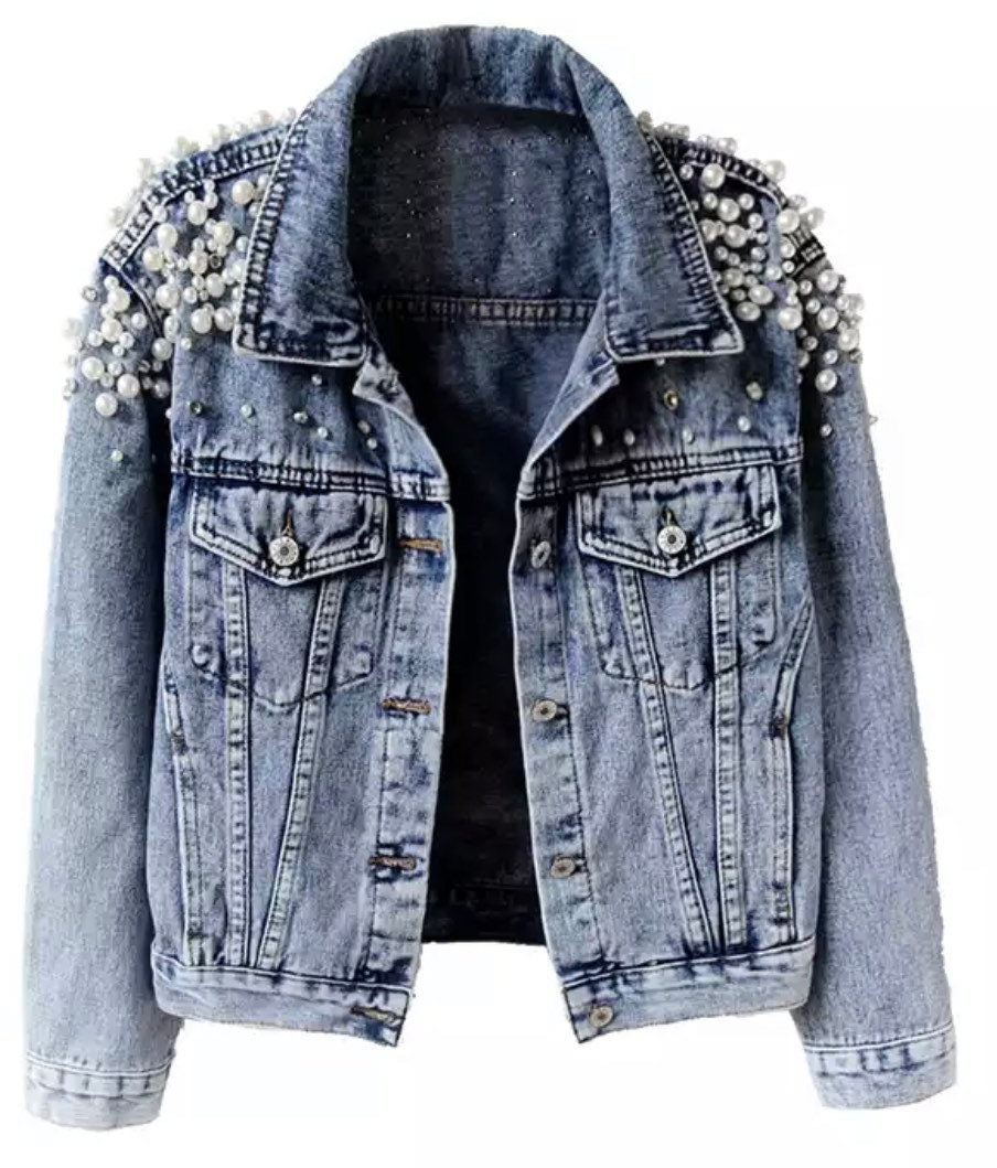 Bride / Mrs / Just Married Custom Denim and Pearl jacket