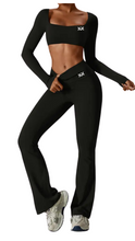 Load image into Gallery viewer, Kate Bow Long Sleeve Crop and Bootcut Yoga Pants Set
