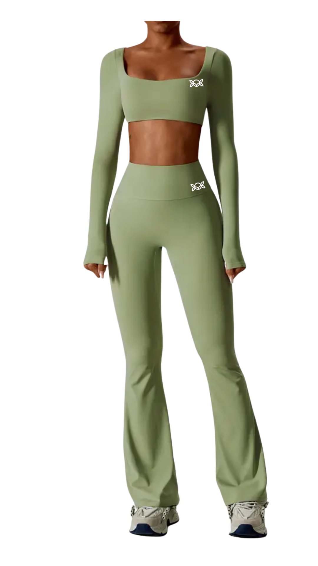 Kate Bow Long Sleeve Crop and Bootcut Yoga Pants Set