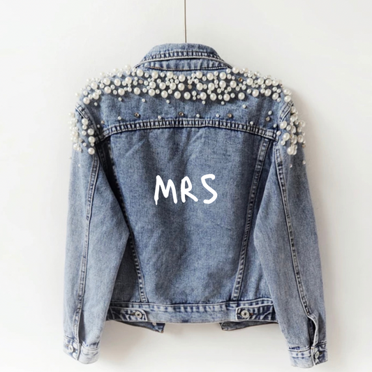 MRS Personalised Denim Pearl Detail Denim Jacket - Graffiti