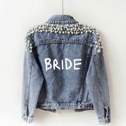 BRIDE Personalised Denim Pearl Detail Denim Jacket - Graffiti