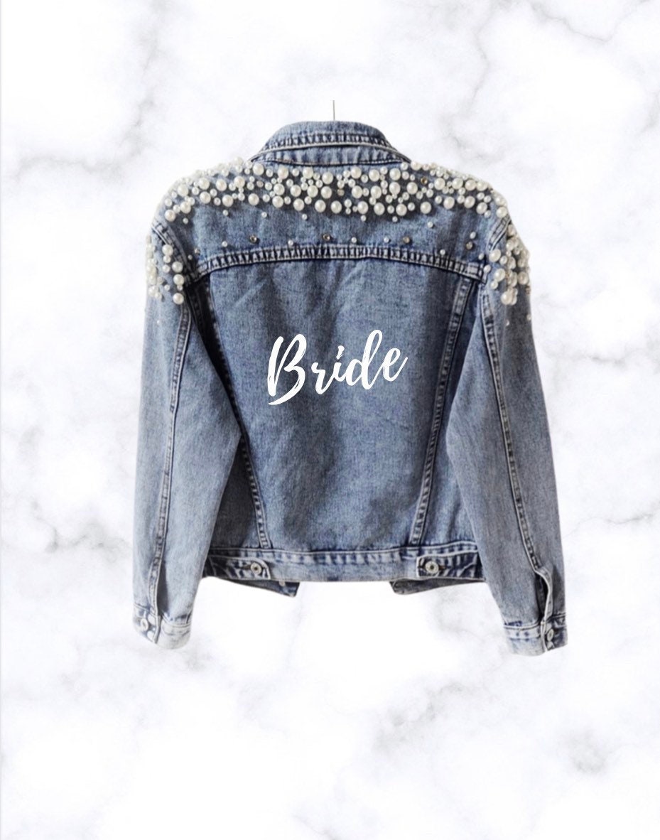 Bride / Mrs / Just Married Custom Denim and Pearl jacket