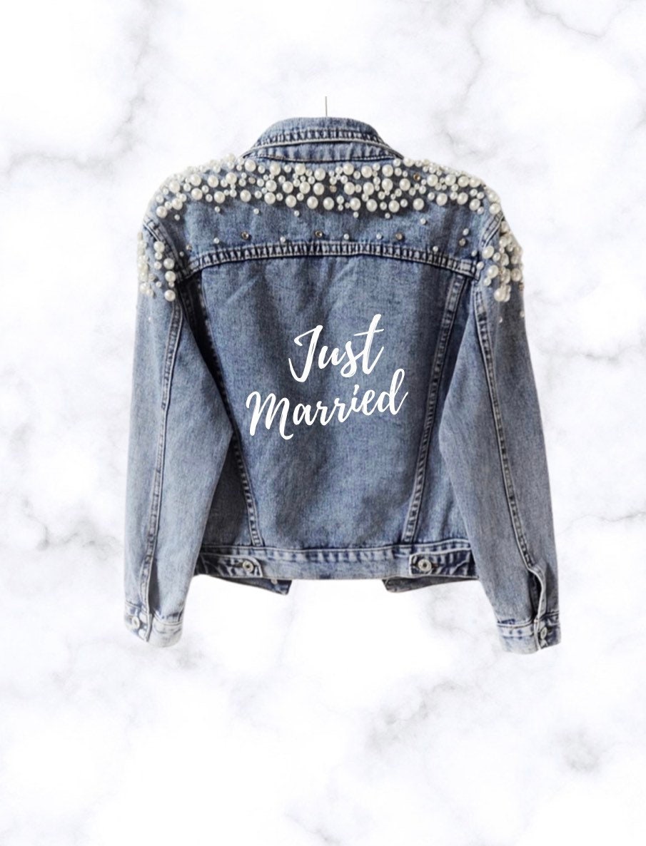 Bride / Mrs / Just Married Custom Denim and Pearl jacket