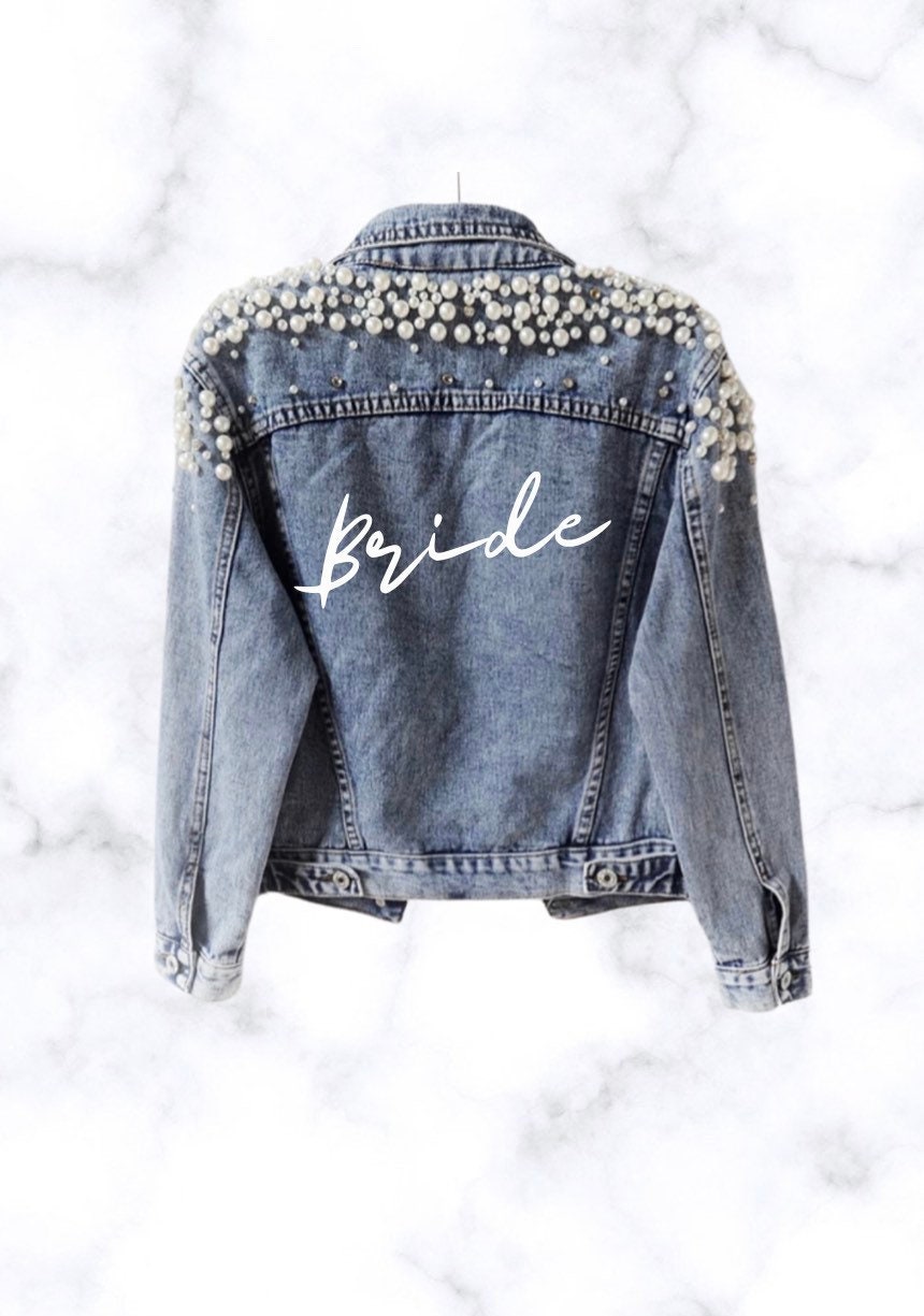 Bride / Mrs / Just Married Custom Denim and Pearl jacket