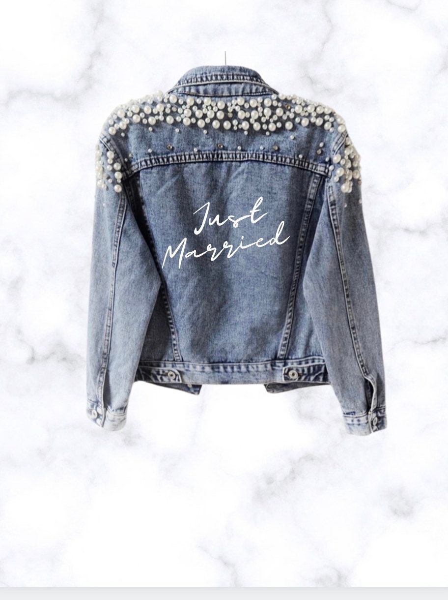 Bride / Mrs / Just Married Custom Denim and Pearl jacket